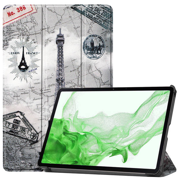 Basey Samsung Galaxy Tab S8 Ultra Hoesje Kunstleer Hoes Case Cover -Eiffeltoren