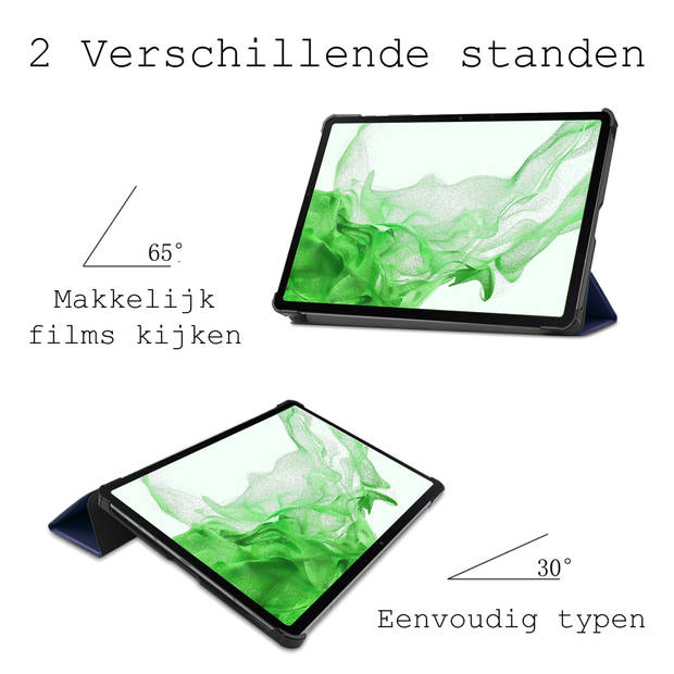 Basey Samsung Galaxy Tab S8 Ultra Hoesje Kunstleer Hoes Case Cover -Donkerblauw