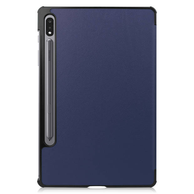 Basey Samsung Galaxy Tab S8 Ultra Hoesje Kunstleer Hoes Case Cover -Donkerblauw