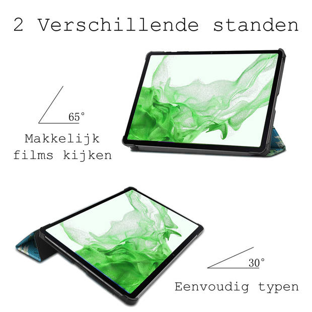 Basey Samsung Galaxy Tab S8 Hoesje Kunstleer Hoes Case Cover -Bloesem