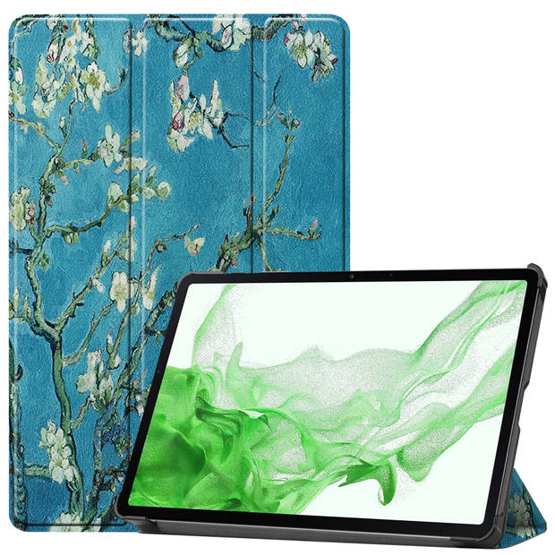 Basey Samsung Galaxy Tab S8 Plus Hoesje Kunstleer Hoes Case Cover -Bloesem