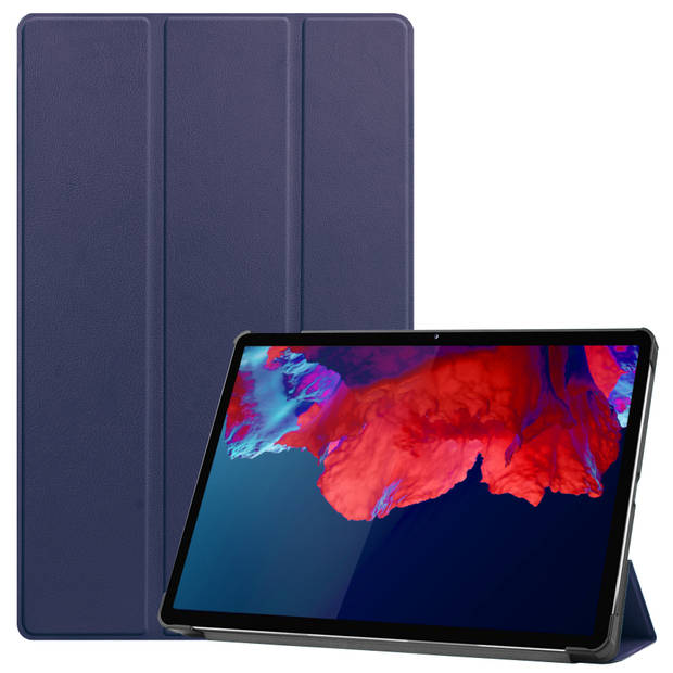 Basey Lenovo Tab P11 Plus Hoesje Kunstleer Hoes Case Cover -Donkerblauw