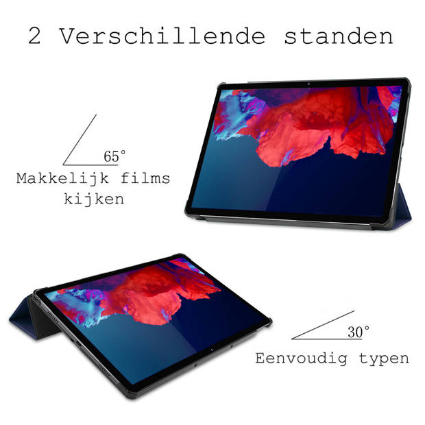 Basey Lenovo Tab P11 Plus Hoesje Kunstleer Hoes Case Cover -Donkerblauw