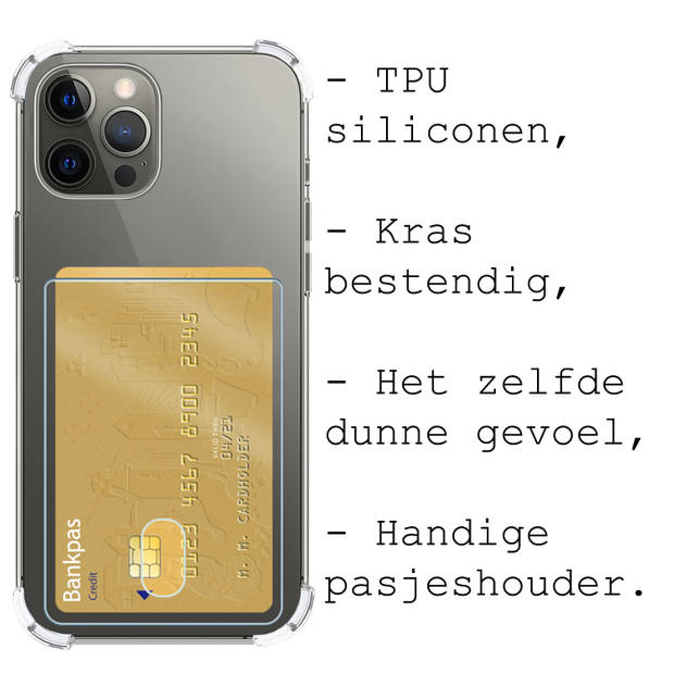 Basey iPhone 13 Pro Hoesje Siliconen Hoes Case Cover met Pasjeshouder - Transparant