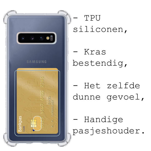 Basey Samsung Galaxy S10 Plus Hoesje Siliconen Hoes Case Cover met Pasjeshouder - Transparant