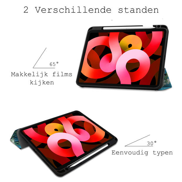 Basey iPad Air 5 (2022) Hoesje Kunstleer Hoes Case Cover -Bloesem