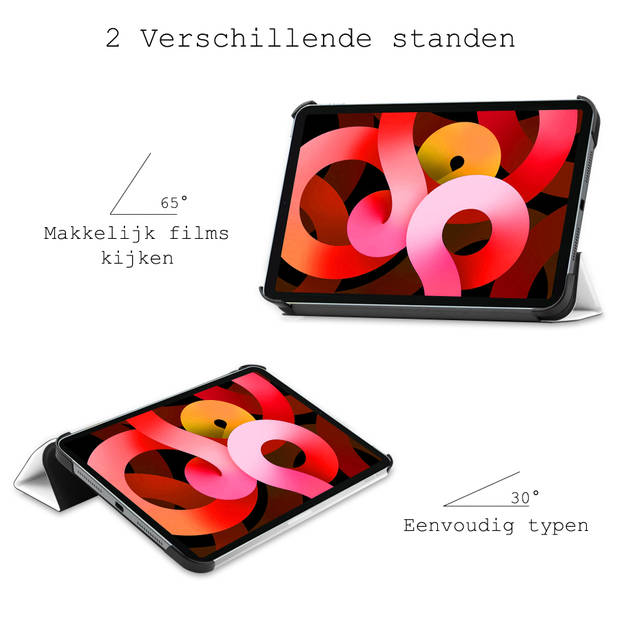 Basey iPad Air 2022 (5e generatie) Hoesje Kunstleer Hoes Case Cover -Wit