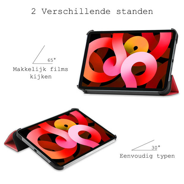 Basey iPad Air 2022 (5e generatie) Hoesje Kunstleer Hoes Case Cover -Rood