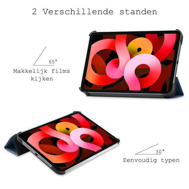 Basey iPad Air 2022 (5e generatie) Hoesje Kunstleer Hoes Case Cover -Donkerblauw