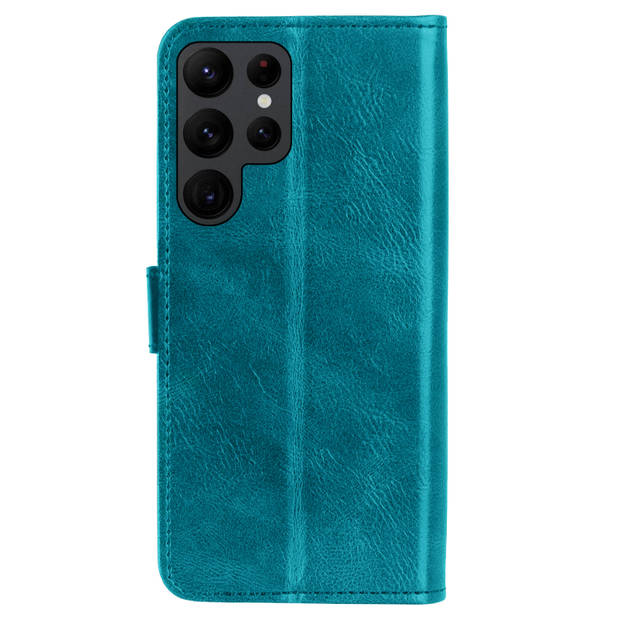 Basey Samsung Galaxy S22 Ultra Hoesje Book Case Kunstleer Cover Hoes - Turquoise