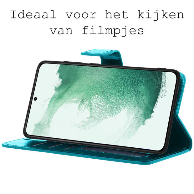 Basey Samsung Galaxy S22 Ultra Hoesje Book Case Kunstleer Cover Hoes - Turquoise