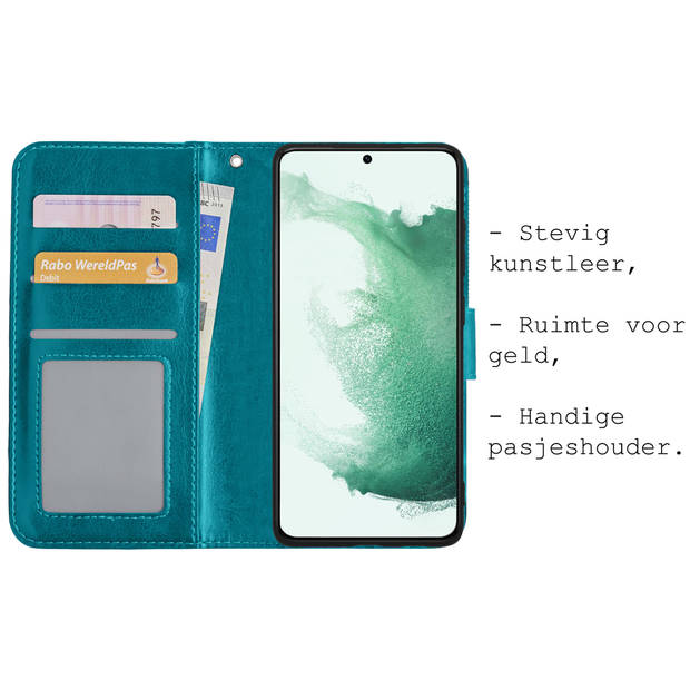 Basey Samsung Galaxy S22 Ultra Hoesje Book Case Kunstleer Cover Hoes - Turquoise