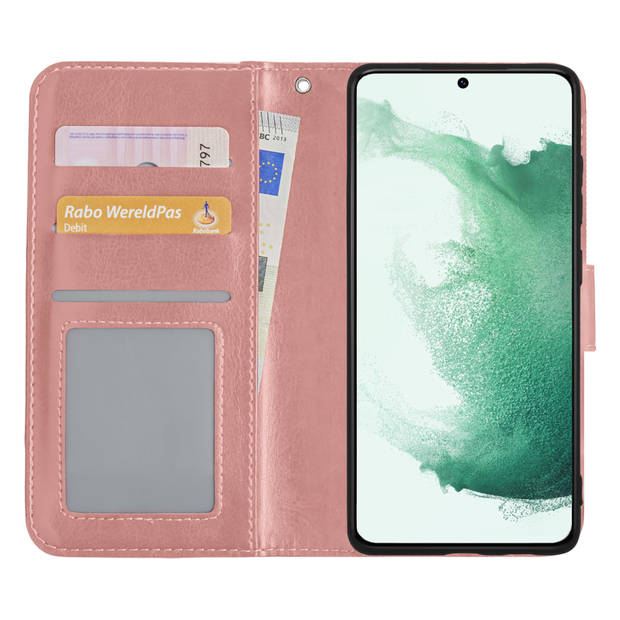 Basey Samsung Galaxy S22 Ultra Hoesje Book Case Kunstleer Cover Hoes - Rose goud