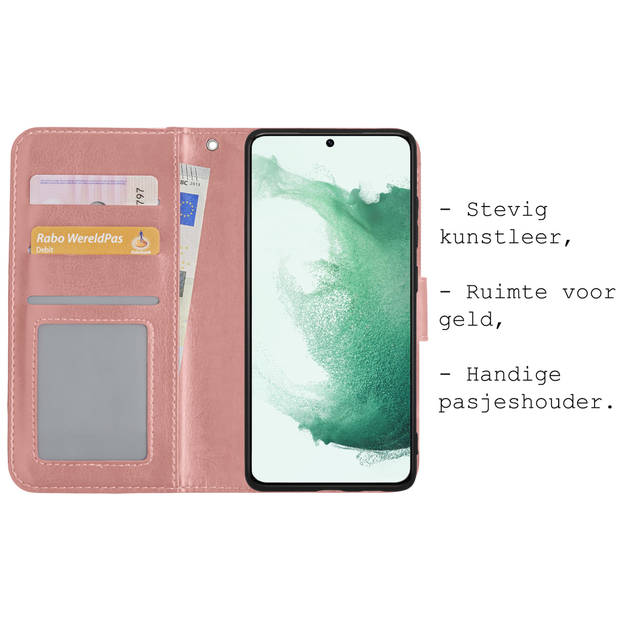 Basey Samsung Galaxy S22 Ultra Hoesje Book Case Kunstleer Cover Hoes - Rose goud