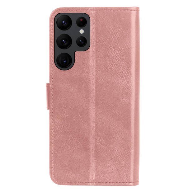 Basey Samsung Galaxy S22 Ultra Hoesje Book Case Kunstleer Cover Hoes - Rose goud