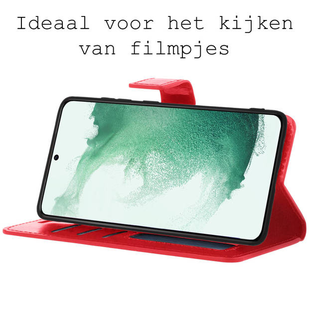 Basey Samsung Galaxy S22 Ultra Hoesje Book Case Kunstleer Cover Hoes - Rood