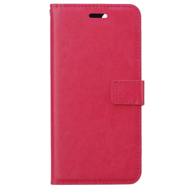 Basey Samsung Galaxy S22 Ultra Hoesje Book Case Kunstleer Cover Hoes - Donkerroze