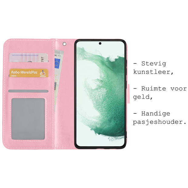 Basey Samsung Galaxy S22 Plus Hoesje Book Case Kunstleer Cover Hoes - Lichtroze