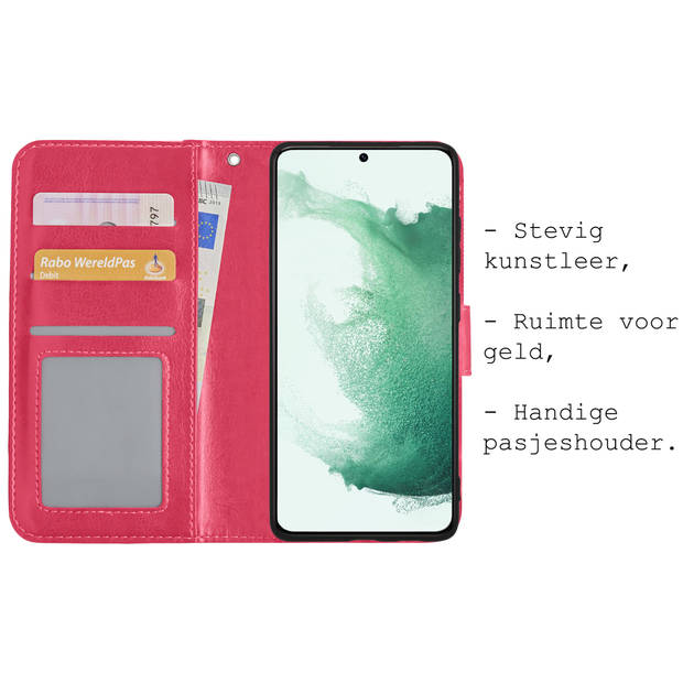 Basey Samsung Galaxy S22 Hoesje Book Case Kunstleer Cover Hoes - Donkerroze