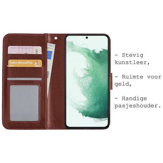 Basey Samsung Galaxy S22 Hoesje Book Case Kunstleer Cover Hoes - Bruin