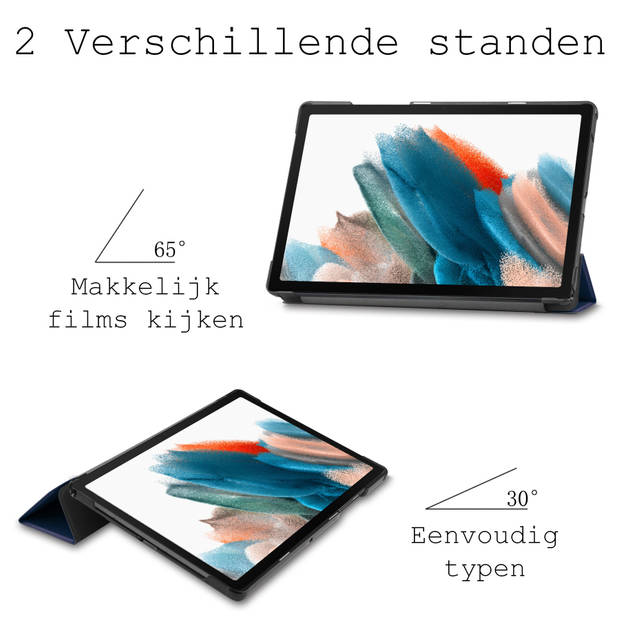 Basey Samsung Galaxy Tab A8 Hoesje Kunstleer Hoes Case Cover -Donkerblauw