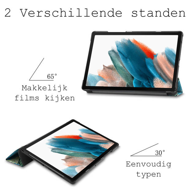 Basey Samsung Galaxy Tab A8 Hoesje Kunstleer Hoes Case Cover -Bloesem