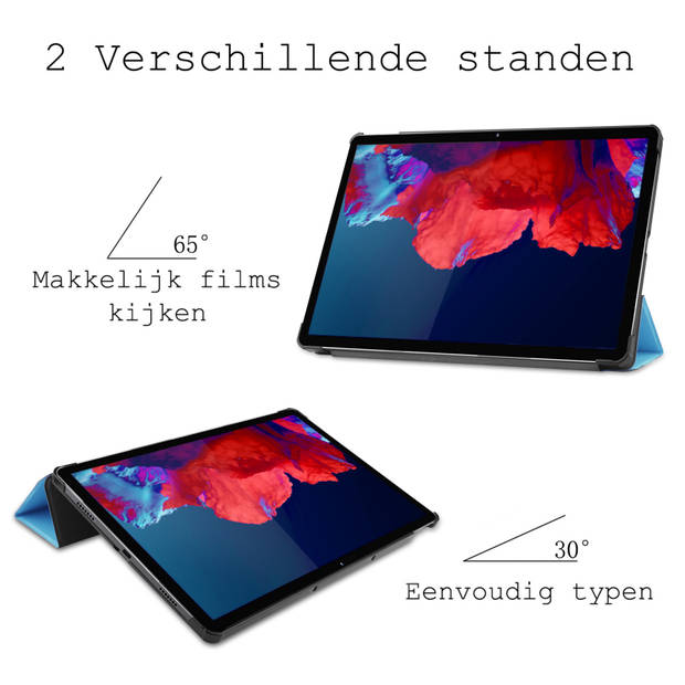 Basey Lenovo Tab P11 Hoesje Kunstleer Hoes Case Cover -Lichtblauw