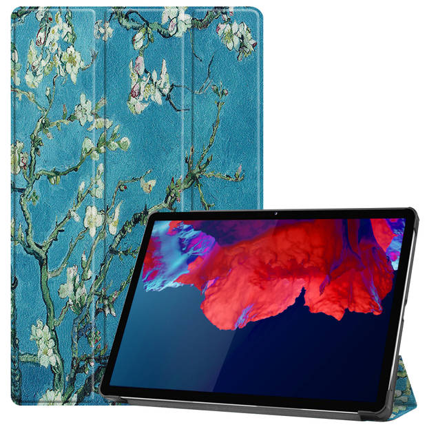 Basey Lenovo Tab P11 Hoesje Kunstleer Hoes Case Cover -Bloesem