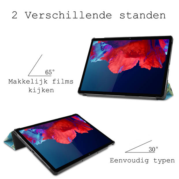 Basey Lenovo Tab P11 Hoesje Kunstleer Hoes Case Cover -Bloesem