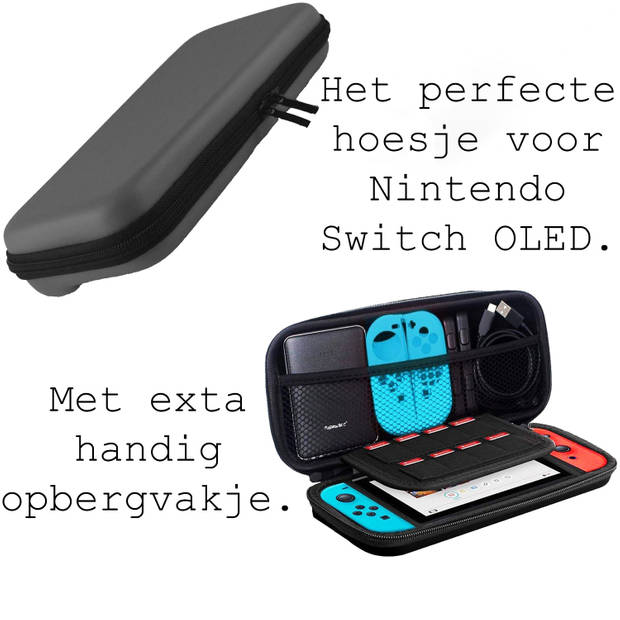 Basey Hoes voor Nintendo Switch OLED Case Hoes Hard Cover Met Polsbandje - Carry Case Voor Nintendo Switch OLED - Grijs