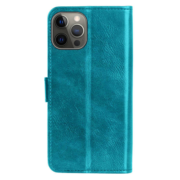 Basey iPhone 13 Pro Hoesje Book Case Kunstleer Cover Hoes -Turquoise