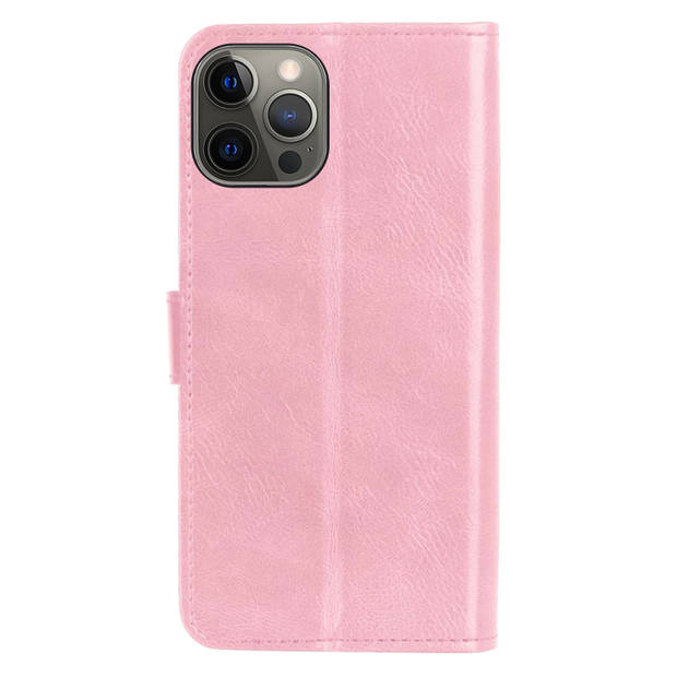 Basey iPhone 13 Pro Hoesje Book Case Kunstleer Cover Hoes -Lichtroze