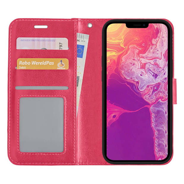 Basey iPhone 13 Pro Hoesje Book Case Kunstleer Cover Hoes - Donkerroze