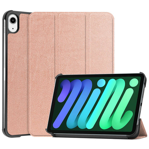 Basey iPad Mini 6 Hoesje Kunstleer Hoes Case Cover -Rose goud