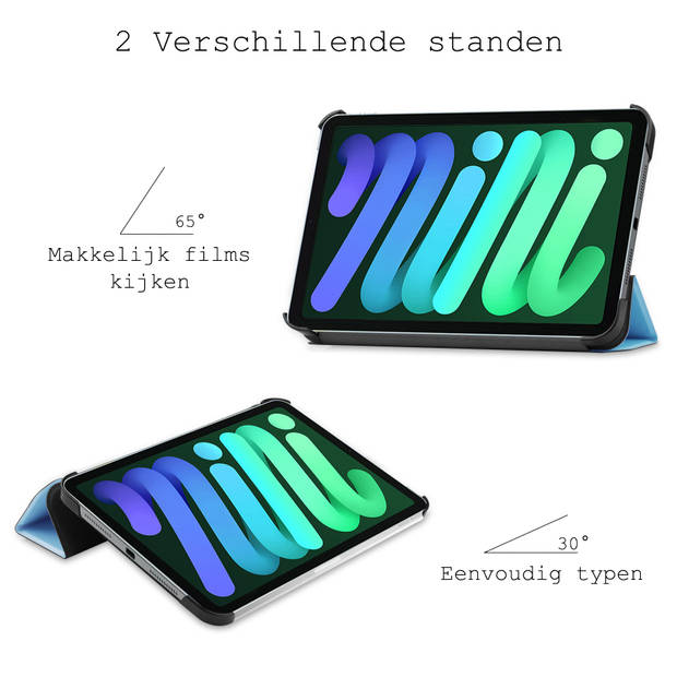 Basey iPad Mini 6 Hoesje Kunstleer Hoes Case Cover -Lichtblauw