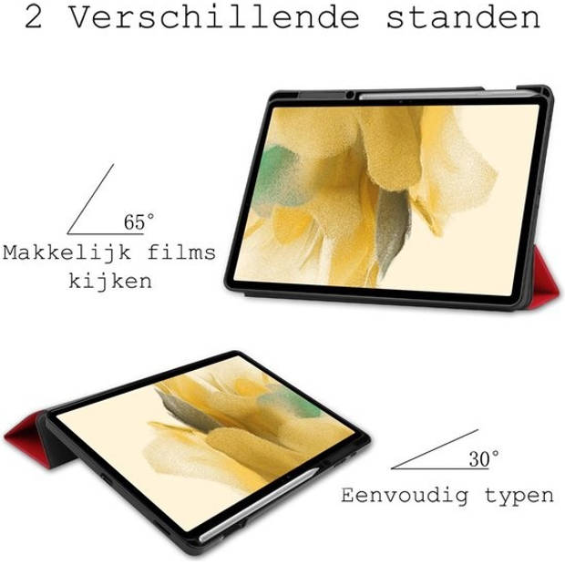 Basey Samsung Galaxy Tab S7 FE Hoesje Kunstleer Hoes Case Cover -Rood
