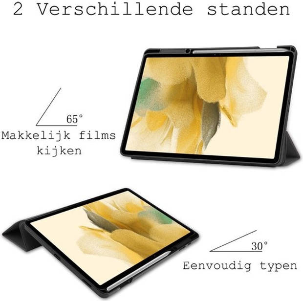 Basey Samsung Galaxy Tab S7 FE Hoesje Kunstleer Hoes Case Cover -Grijs