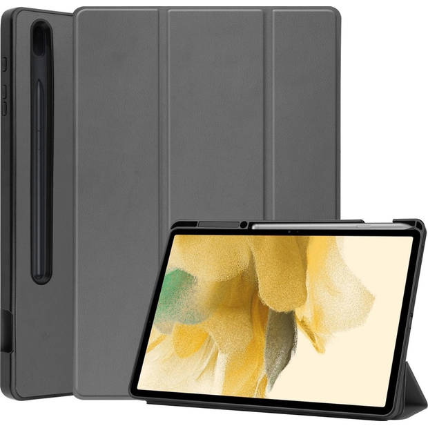 Basey Samsung Galaxy Tab S7 FE Hoesje Kunstleer Hoes Case Cover -Grijs