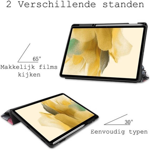 Basey Samsung Galaxy Tab S7 FE Hoesje Kunstleer Hoes Case Cover -Graffity