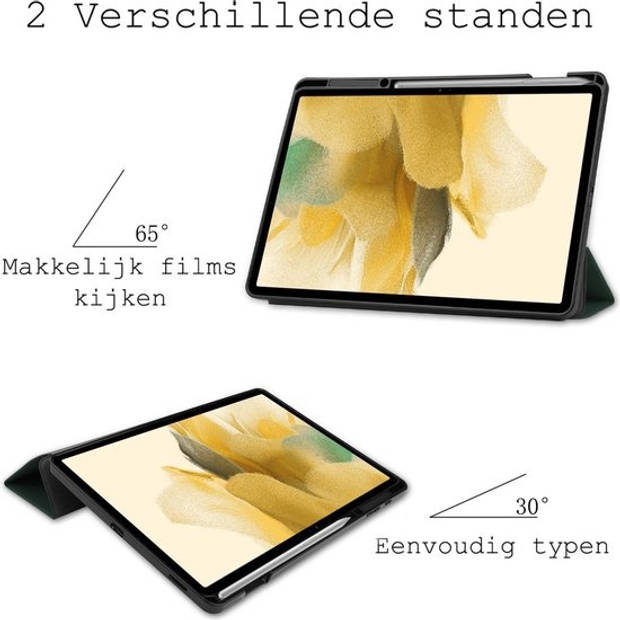 Basey Samsung Galaxy Tab S7 FE Hoesje Kunstleer Hoes Case Cover -Donkergroen
