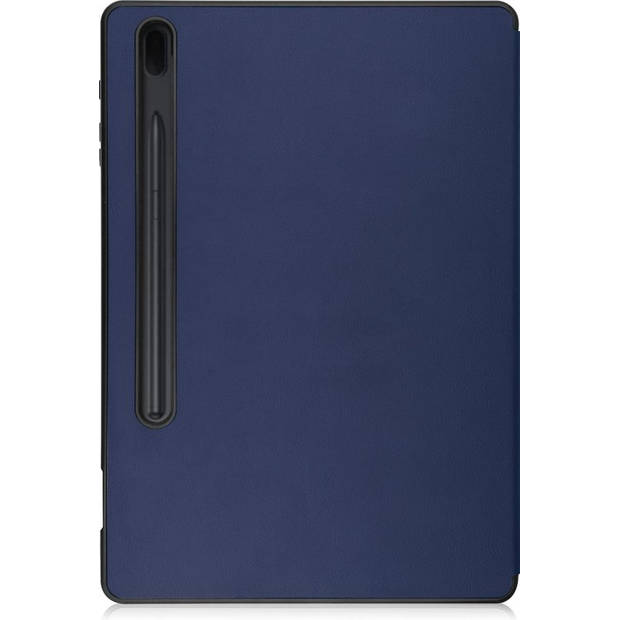 Basey Samsung Galaxy Tab S7 FE Hoesje Kunstleer Hoes Case Cover -Donkerblauw