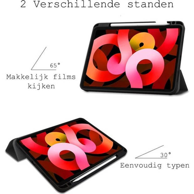 Basey iPad Air 4 2020 Hoesje Kunstleer Hoes Case Cover -Zwart