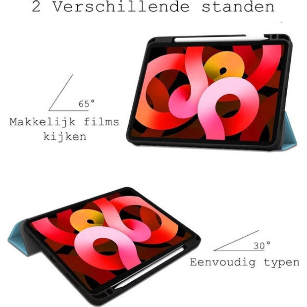 Basey iPad Air 4 2020 Hoesje Kunstleer Hoes Case Cover -Lichtblauw