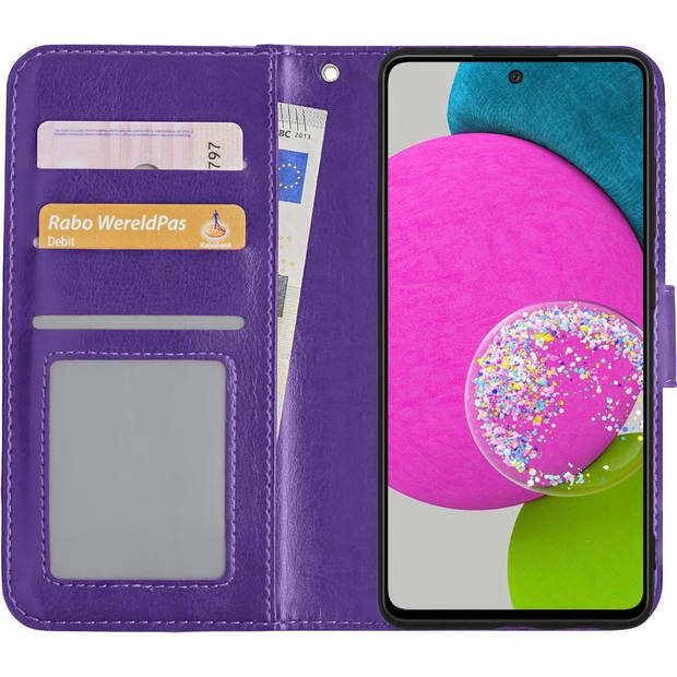 Basey Samsung Galaxy A52 Hoesje Book Case Kunstleer Cover Hoes - Paars