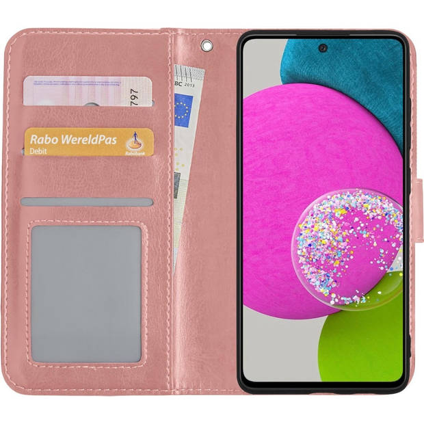 Basey Samsung Galaxy A52 Hoesje Book Case Kunstleer Cover Hoes - Rose goud