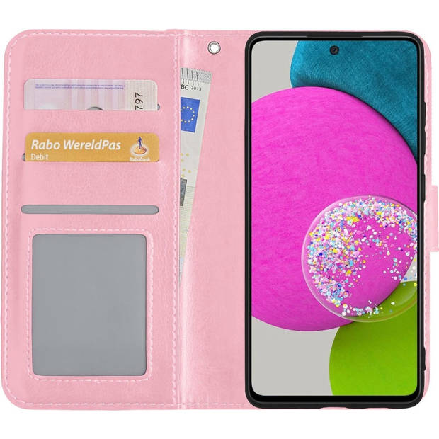 Basey Samsung Galaxy A52 Hoesje Book Case Kunstleer Cover Hoes - Lichtroze