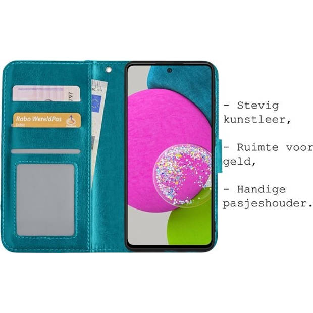 Basey Samsung Galaxy A52 Hoesje Book Case Kunstleer Cover Hoes - Turquoise