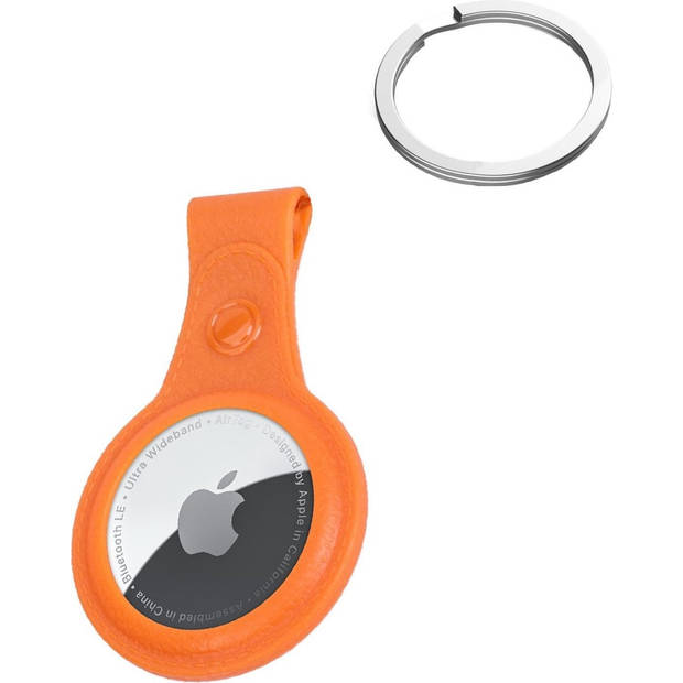 Basey Airtag-Sleutelhanger Hoesje Leer - Sleutelhanger Hoes AirTag Case - Oranje