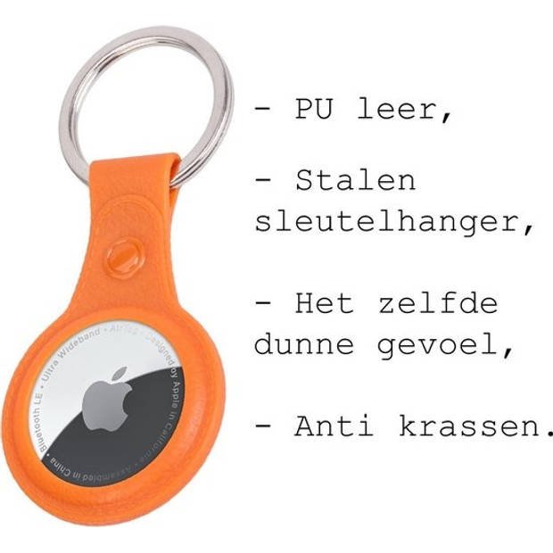 Basey Airtag-Sleutelhanger Hoesje Leer - Sleutelhanger Hoes AirTag Case - Oranje