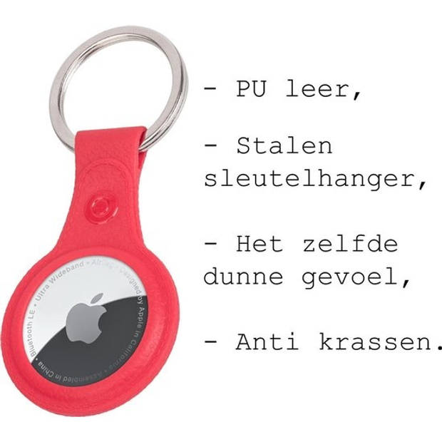 Basey Airtag-Sleutelhanger Hoesje Leer - Sleutelhanger Hoes AirTag Case - Rood